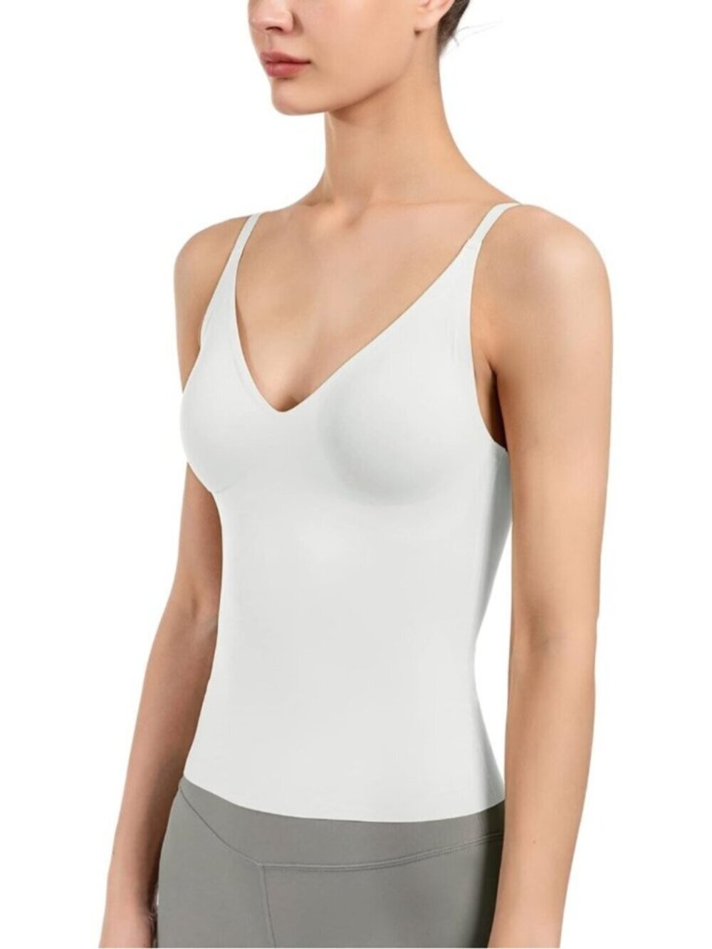 Women's White Fit Camisole with Built in Bra - Spaghetti Straps Camis Tank